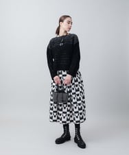 RHHCA01630 HIROKO KOSHINO(ヒロココシノ) 幾何柄プリントフレアスカート/日本製 ホワイト×ブラック
