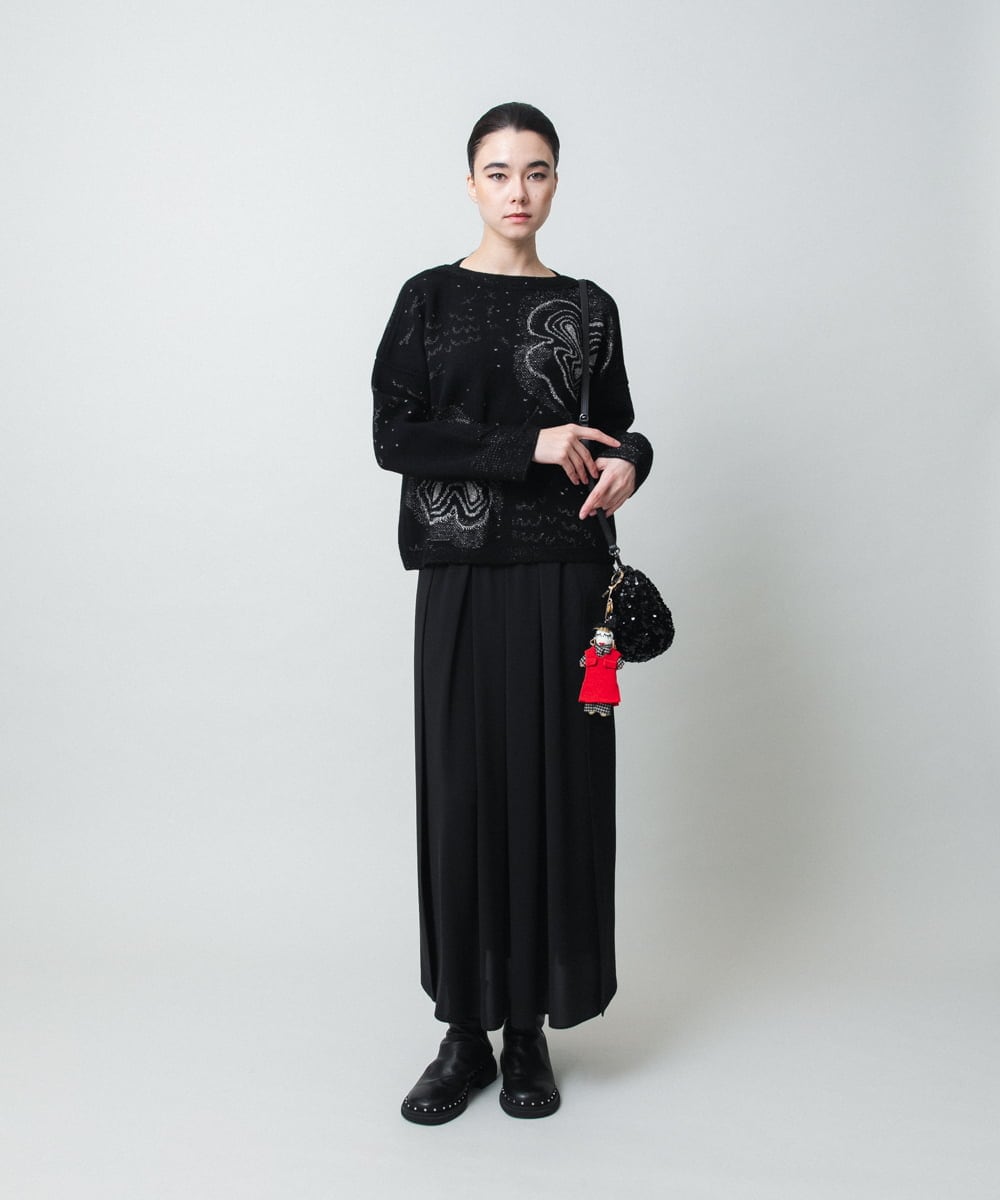 RHHCD35490 HIROKO KOSHINO(ヒロココシノ) 異素材コントラストスカート/日本製/洗える ブラック