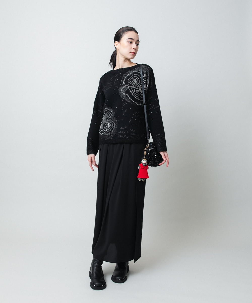 RHHCD35490 HIROKO KOSHINO(ヒロココシノ) 異素材コントラストスカート/日本製/洗える ブラック