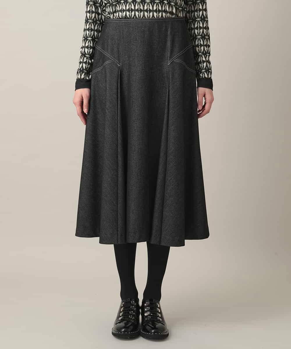 RHHED42490 HIROKO KOSHINO(ヒロココシノ) デニムライクジャージーフレアスカート/日本製/洗える ブラック