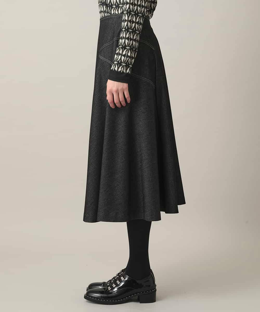 RHHED42490 HIROKO KOSHINO(ヒロココシノ) デニムライクジャージーフレアスカート/日本製/洗える ブラック