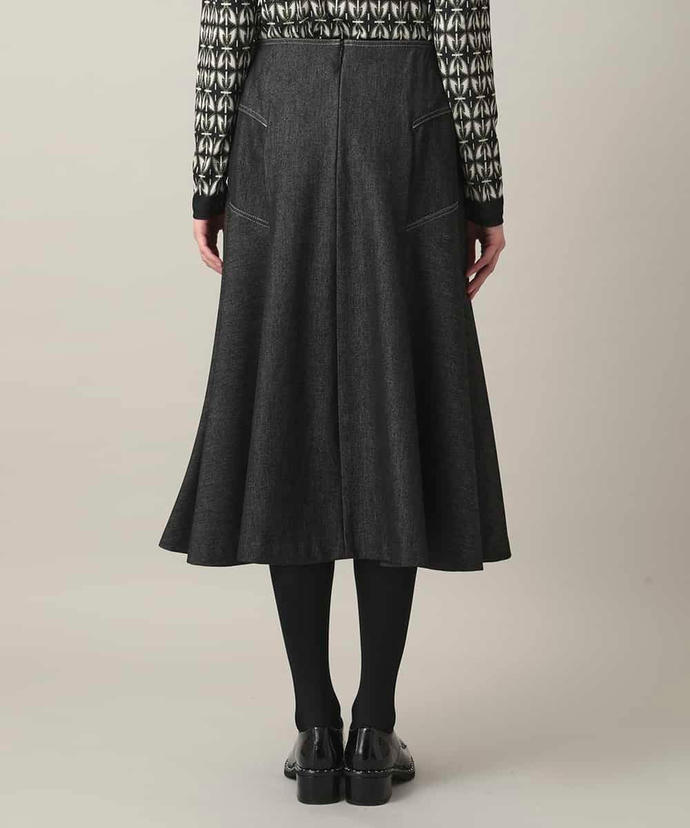 RHHED42490 HIROKO KOSHINO(ヒロココシノ) デニムライクジャージーフレアスカート/日本製/洗える ブラック