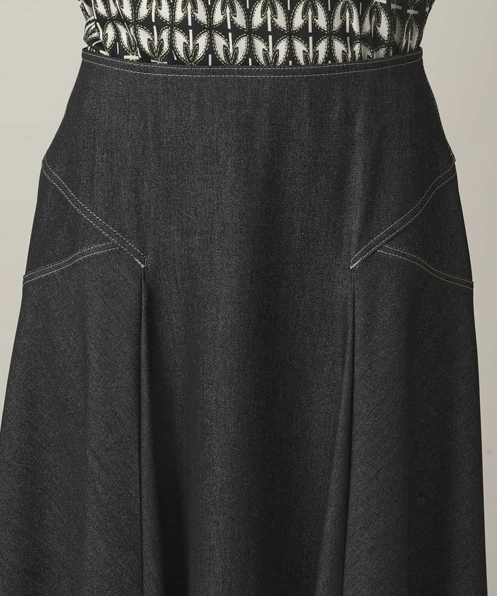 RHHED42490 HIROKO KOSHINO(ヒロココシノ) デニムライクジャージーフレアスカート/日本製/洗える ブラック