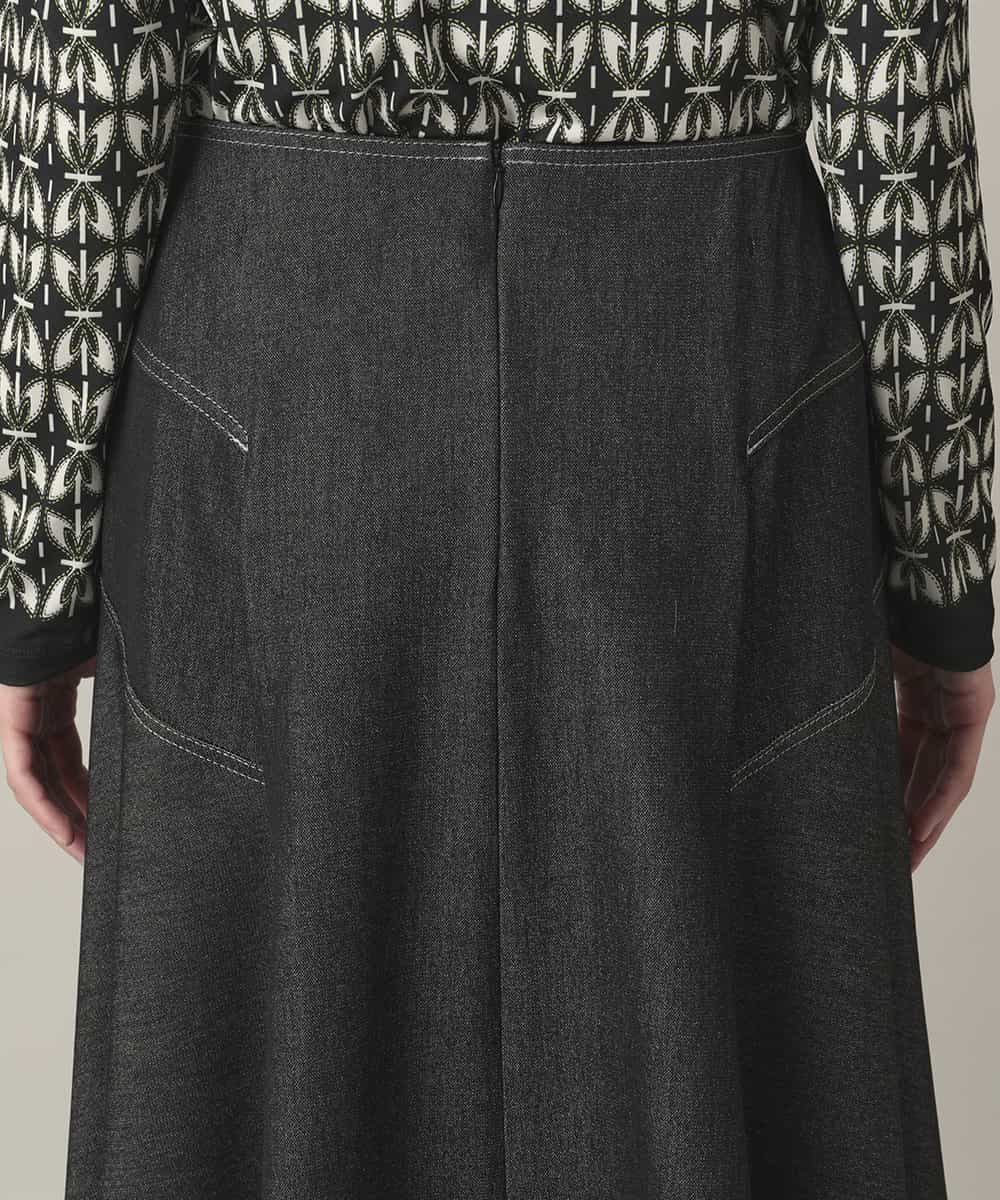 RHHED42490 HIROKO KOSHINO(ヒロココシノ) デニムライクジャージーフレアスカート/日本製/洗える ブラック