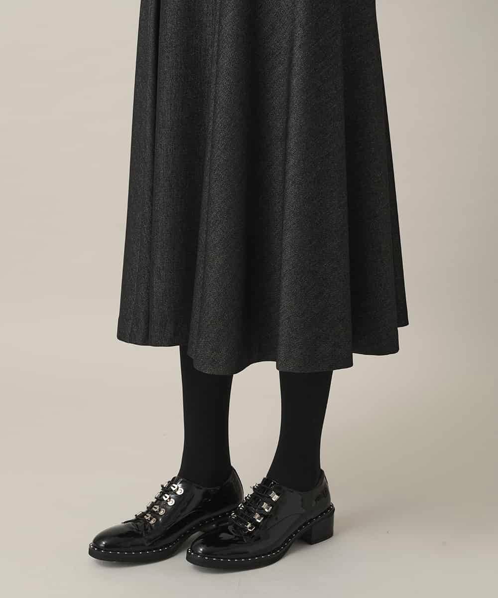 RHHED42490 HIROKO KOSHINO(ヒロココシノ) デニムライクジャージーフレアスカート/日本製/洗える ブラック