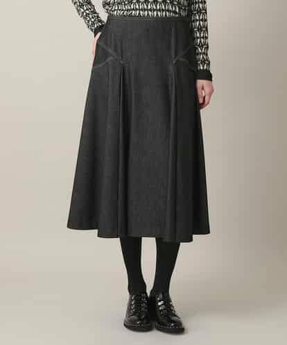 RHHED42490 HIROKO KOSHINO デニムライクジャージーフレアスカート/日本製/洗える