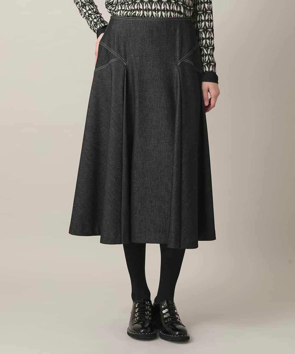 RHHED42490 HIROKO KOSHINO(ヒロココシノ) デニムライクジャージーフレアスカート/日本製/洗える ブラック