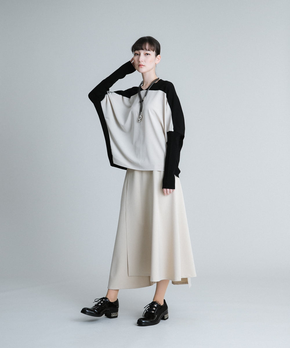 RHHES15390 HIROKO KOSHINO(ヒロココシノ) 【日本製】アシンメトリーラップフレアスカート ベージュ