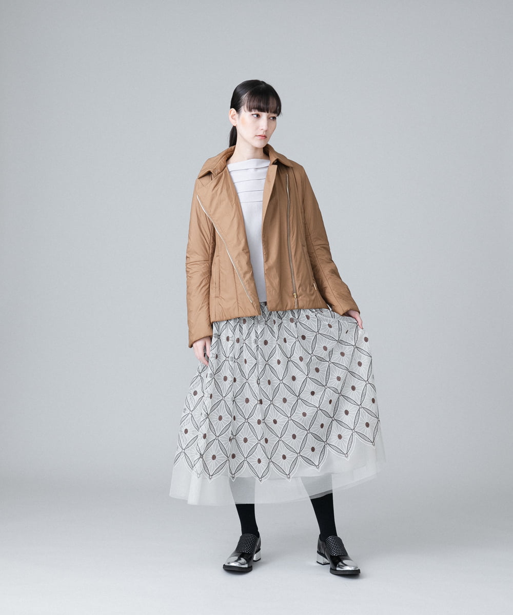 日本製/洗える】チュールアラベスク刺繍デザインスカート(ミモレ丈