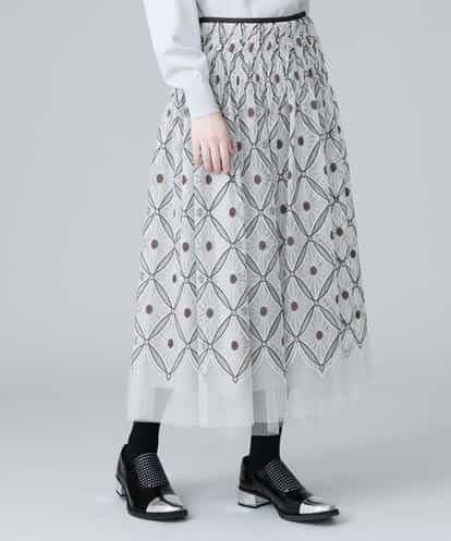 HIROKO KOSHINO(ヒロココシノ) 【日本製/洗える】チュールアラベスク刺繍デザインスカート ベージュ 38