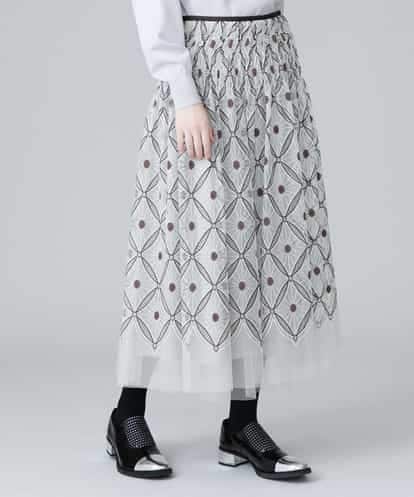 RHHEV12790 HIROKO KOSHINO 【日本製/洗える】チュールアラベスク刺繍デザインスカート