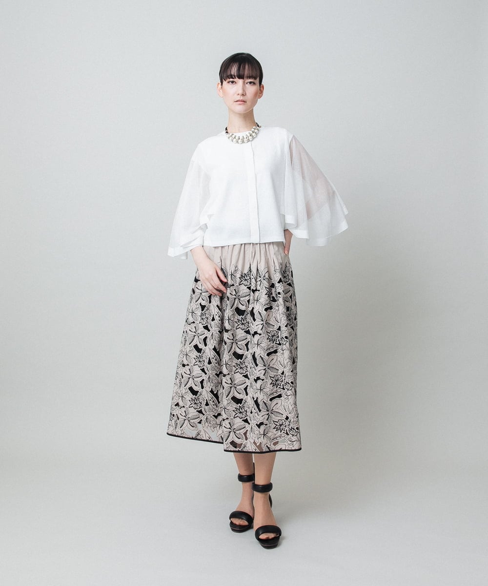 RHHFD11890 HIROKO KOSHINO(ヒロココシノ) カットワークフラワースカート /洗える ベージュ