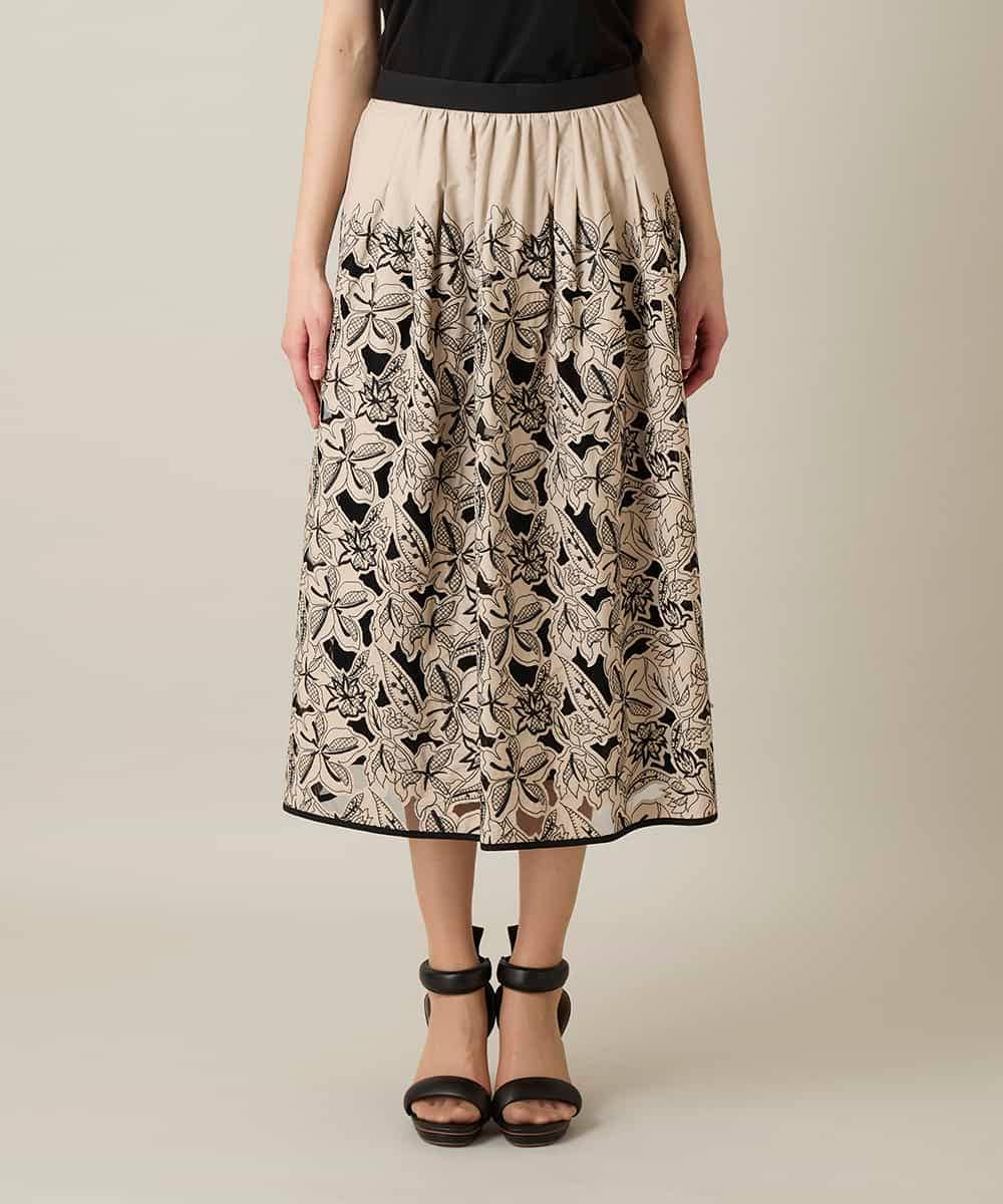 RHHFD11890 HIROKO KOSHINO(ヒロココシノ) カットワークフラワースカート /洗える ベージュ