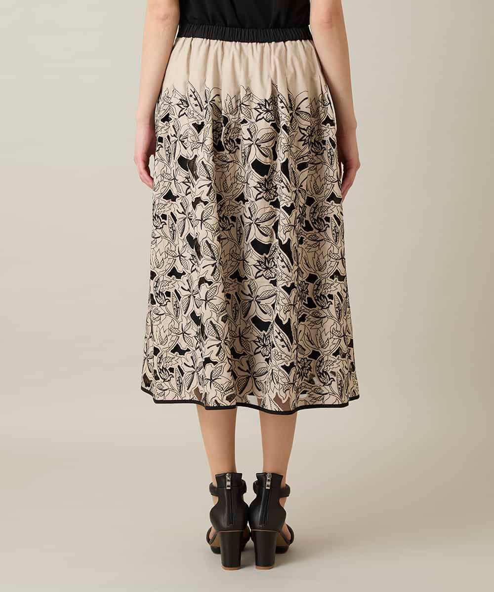 RHHFD11890 HIROKO KOSHINO(ヒロココシノ) カットワークフラワースカート /洗える ベージュ