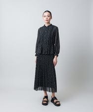 RHHGC26630 HIROKO KOSHINO(ヒロココシノ) 楊柳シフォンロゴプリーツスカート /日本製/洗える ブラック