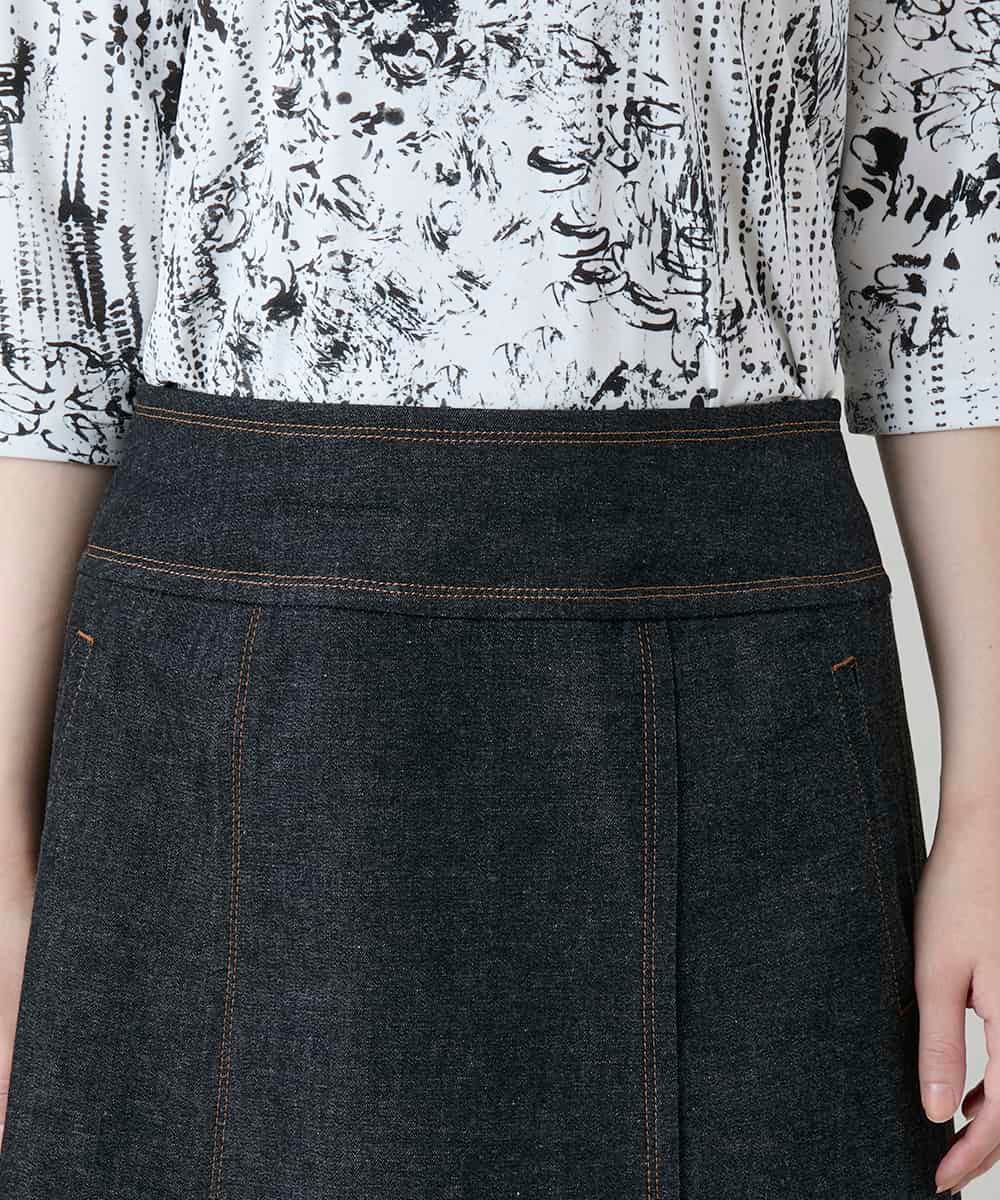 RHHGD01590 HIROKO KOSHINO(ヒロココシノ) 異素材ドッキングAラインスカート /洗える ブラック