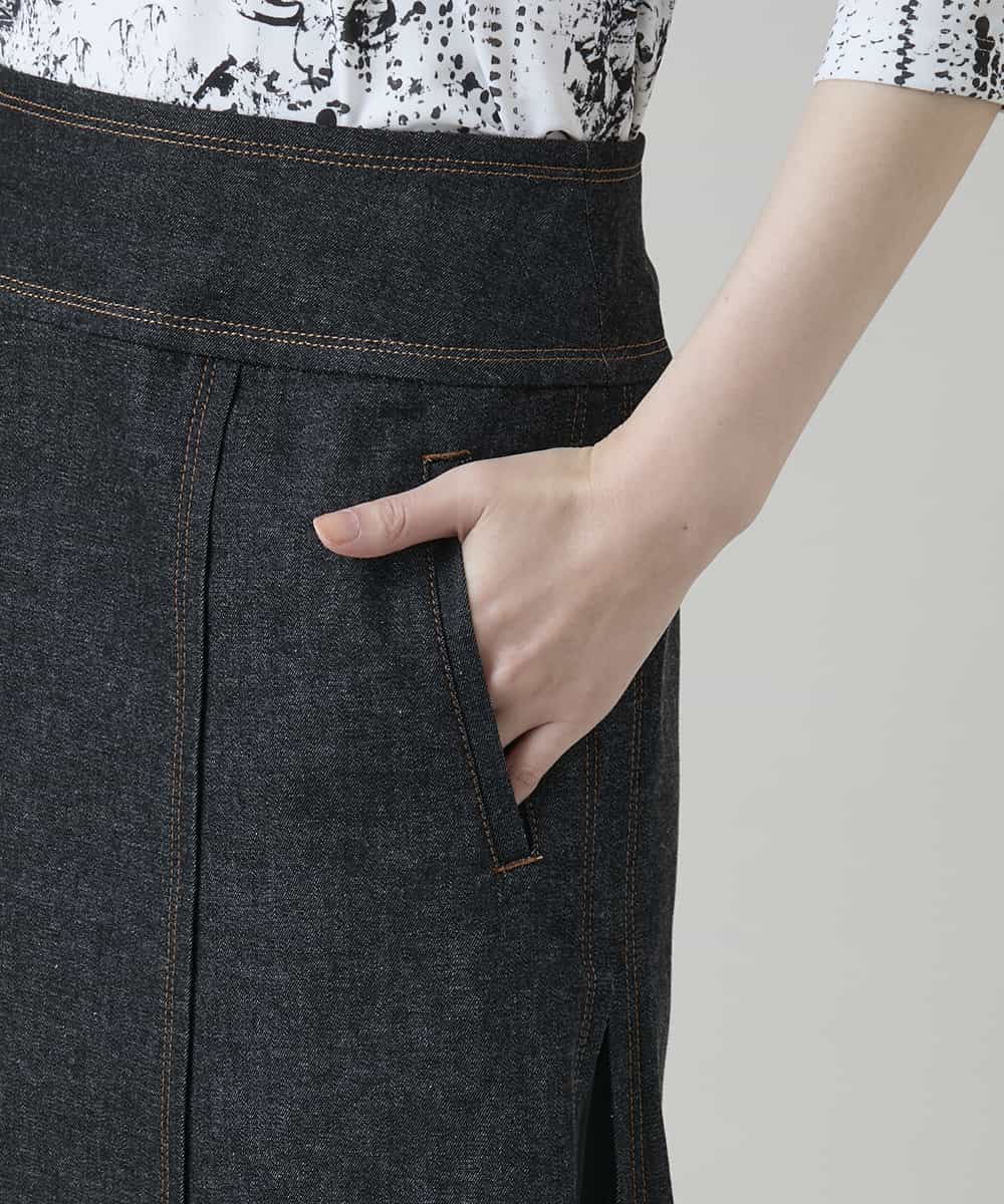 RHHGD01590 HIROKO KOSHINO(ヒロココシノ) 異素材ドッキングAラインスカート /洗える ブラック