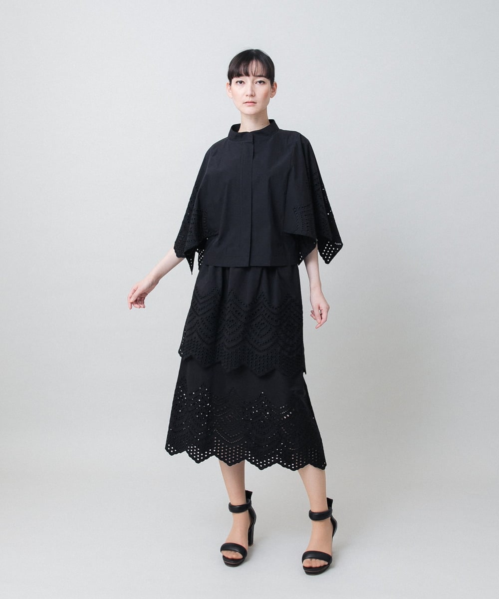 RHHGE31690 HIROKO KOSHINO(ヒロココシノ) アイレット刺繍デザインスカート/洗える ブラック