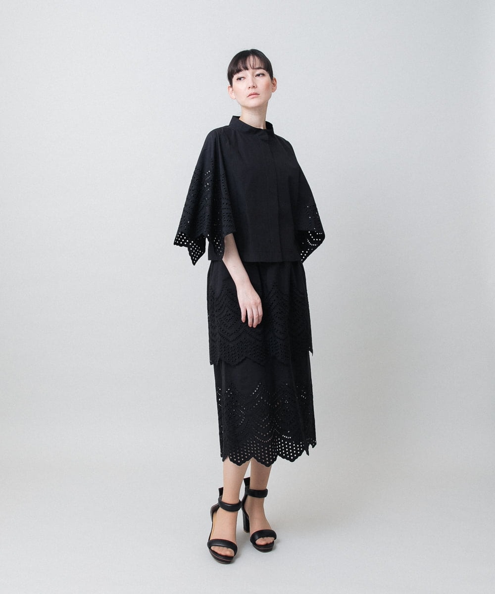 RHHGE31690 HIROKO KOSHINO(ヒロココシノ) アイレット刺繍デザインスカート/洗える ブラック