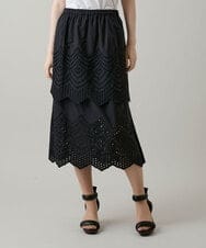 RHHGE31690 HIROKO KOSHINO(ヒロココシノ) アイレット刺繍デザインスカート/洗える ブラック