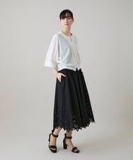 RHHGF35540 HIROKO KOSHINO(ヒロココシノ) カットワークデザインフレアスカート /洗える ベージュ