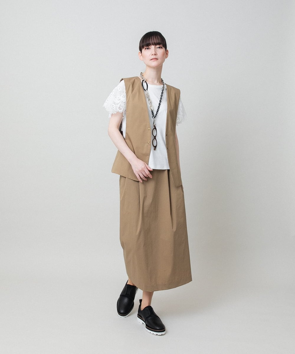 RHHHE03490 HIROKO KOSHINO(ヒロココシノ) ウエストタックデザインスカート /日本製/洗える ベージュ