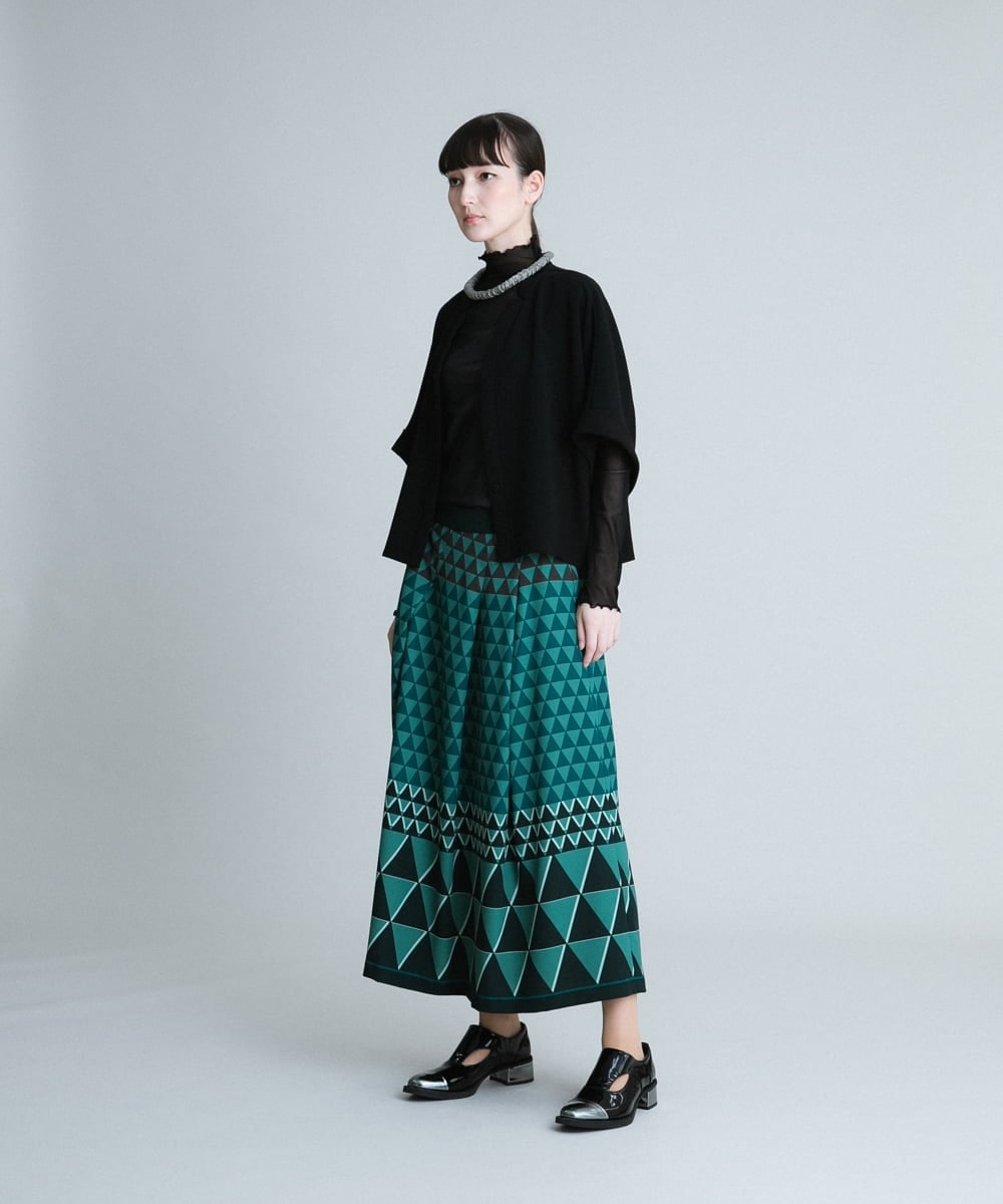 RHHJQ07490 HIROKO KOSHINO(ヒロココシノ) 【洗える/日本製】ジオメトリックプリントスカート グリーン