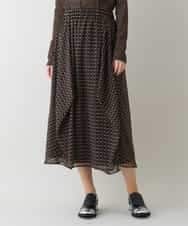 RHHJT01540 HIROKO KOSHINO(ヒロココシノ) 【洗える/日本製】シフォンプリントコクーンスカート ベージュ