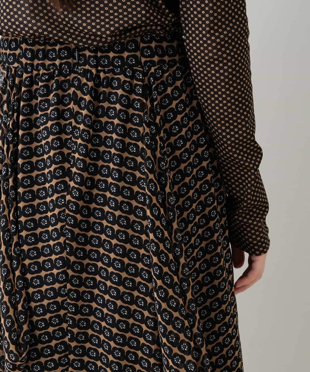 RHHJT01540 HIROKO KOSHINO(ヒロココシノ) 【洗える/日本製】シフォンプリントコクーンスカート ベージュ