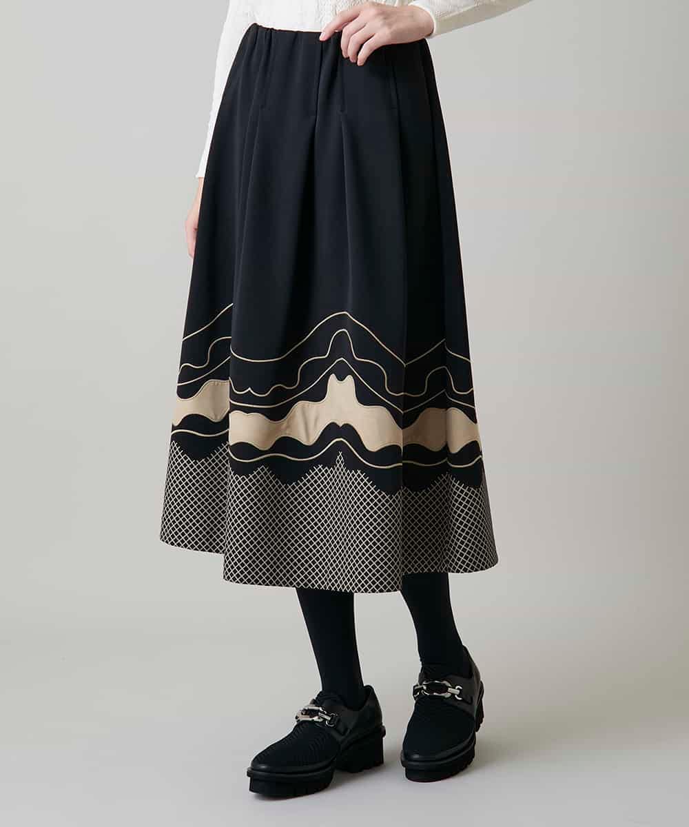 RHHLD04890 HIROKO KOSHINO(ヒロココシノ) ミックスモチーフダンボールスカート /洗える ブラック