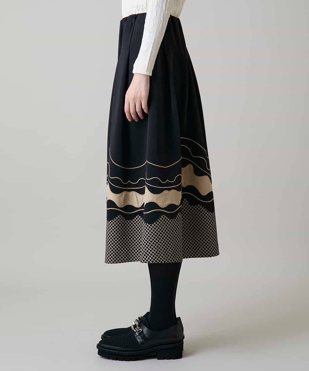 RHHLD04890 HIROKO KOSHINO(ヒロココシノ) ミックスモチーフダンボールスカート /洗える ブラック