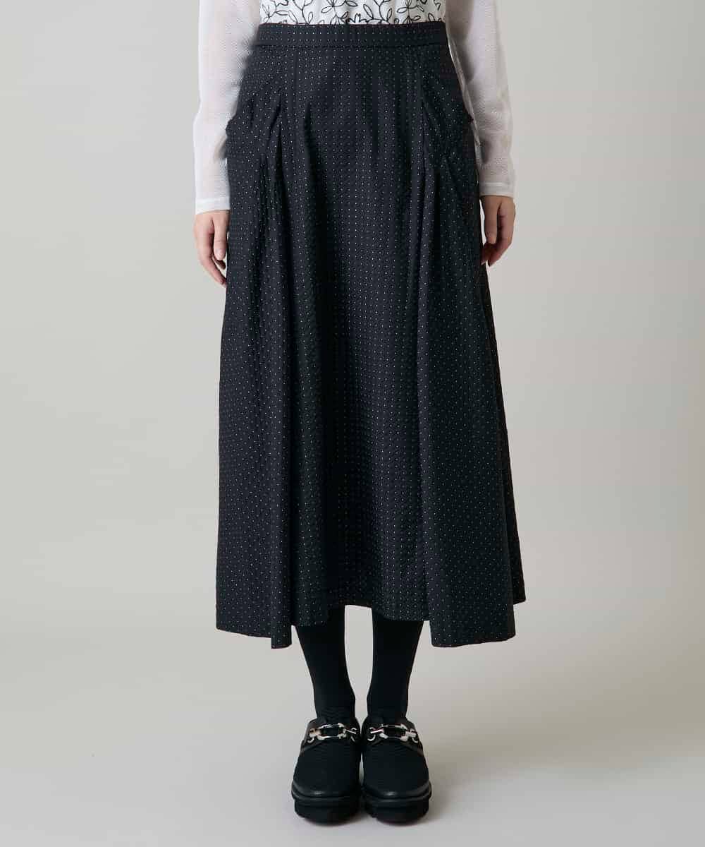 RHHLD14540 HIROKO KOSHINO(ヒロココシノ) ドットジャカードフレアスカート /洗える ブラック