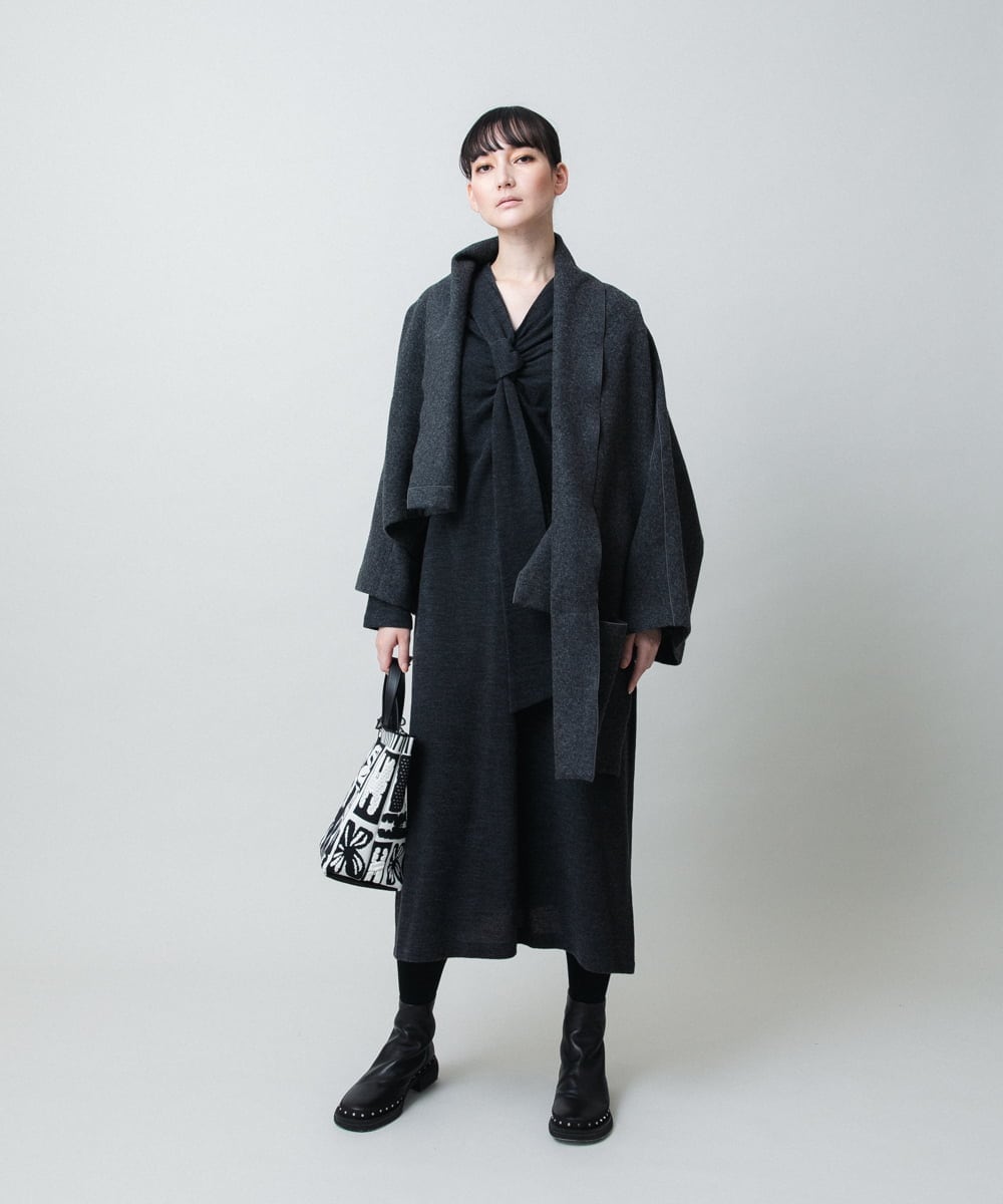 RHJAE12890 HIROKO KOSHINO(ヒロココシノ) ストールカラーデザインショートコート /日本製 ダークグレー