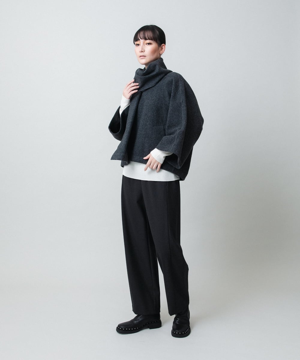 RHJAE12890 HIROKO KOSHINO(ヒロココシノ) ストールカラーデザインショートコート /日本製 ダークグレー