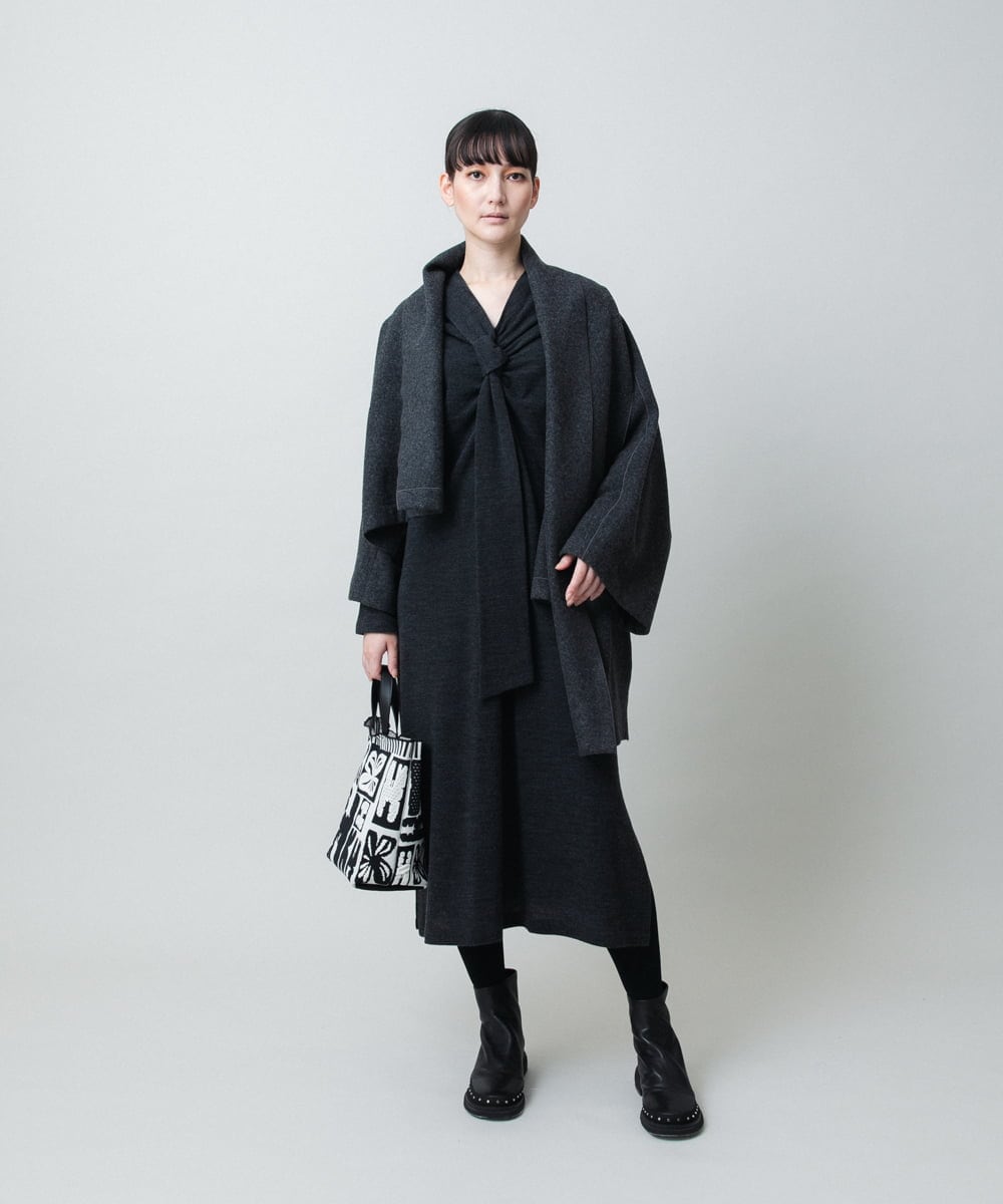 RHJAE12890 HIROKO KOSHINO(ヒロココシノ) ストールカラーデザインショートコート /日本製 ダークグレー