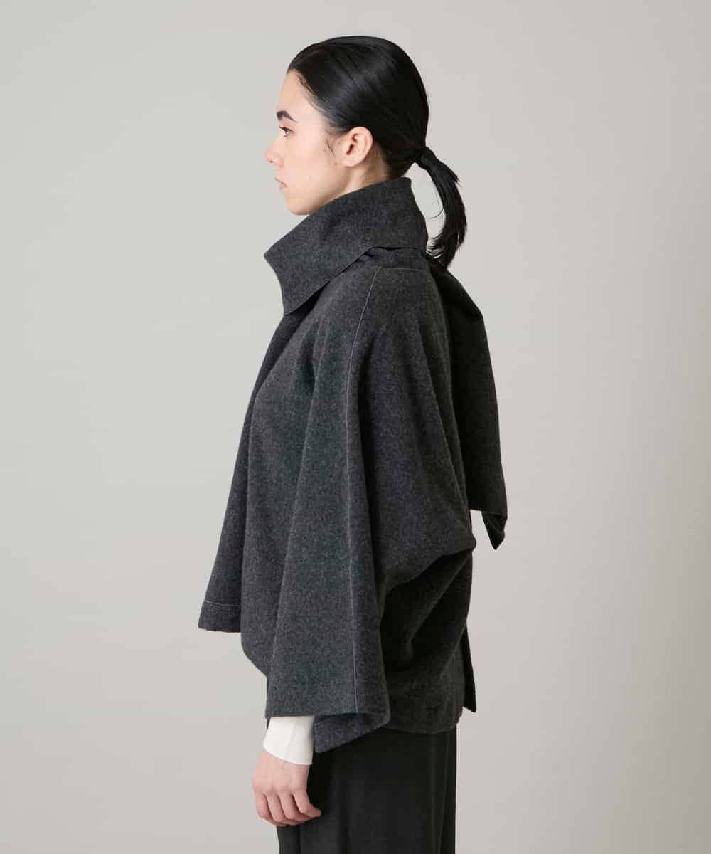 RHJAE12890 HIROKO KOSHINO(ヒロココシノ) ストールカラーデザインショートコート /日本製 ダークグレー