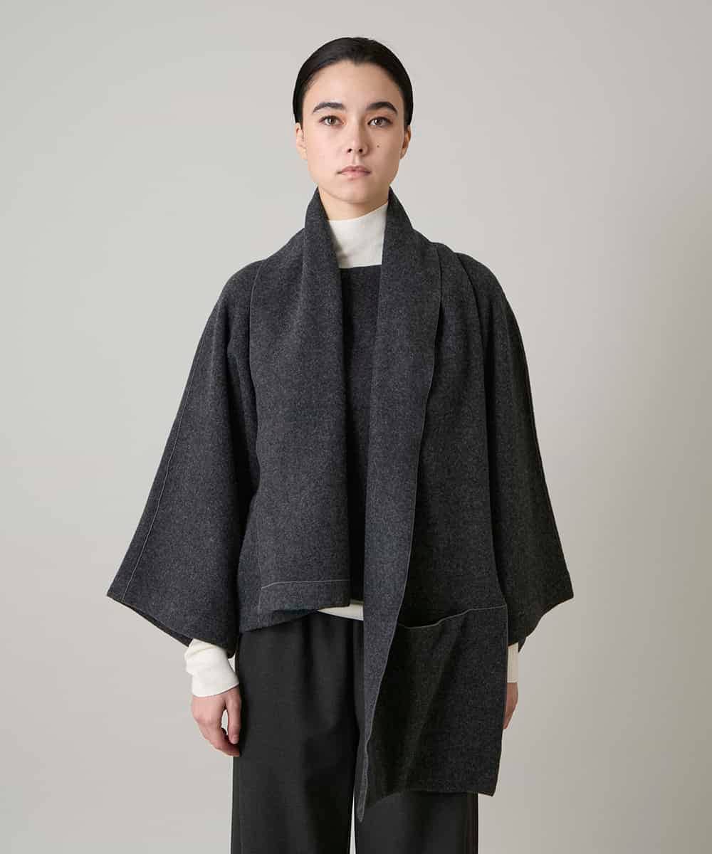 RHJAE12890 HIROKO KOSHINO(ヒロココシノ) ストールカラーデザインショートコート /日本製 ダークグレー
