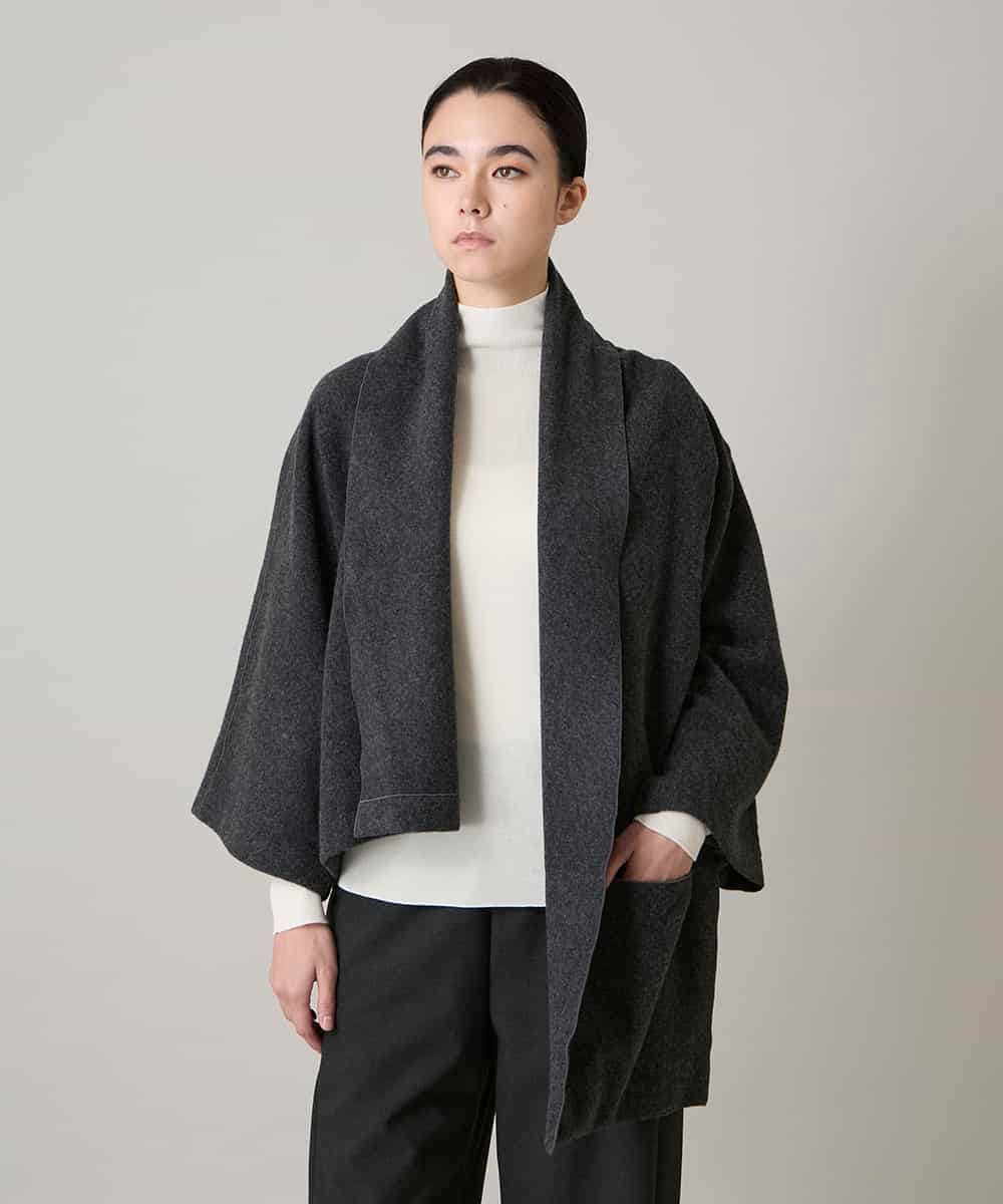 RHJAE12890 HIROKO KOSHINO(ヒロココシノ) ストールカラーデザインショートコート /日本製 ダークグレー