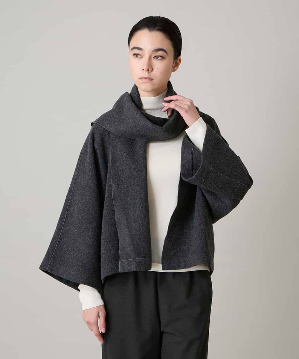 RHJAE12890 HIROKO KOSHINO(ヒロココシノ) ストールカラーデザインショートコート /日本製 ダークグレー
