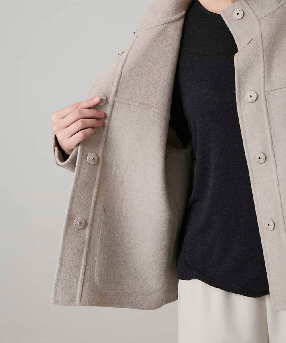 RHJAF11790 HIROKO KOSHINO(ヒロココシノ) カシミヤ混ライトリバーショートコート ベージュ