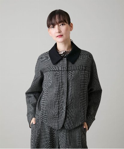 RHJAH04890 HIROKO KOSHINO 先染めストライプデザインブルゾン /日本製