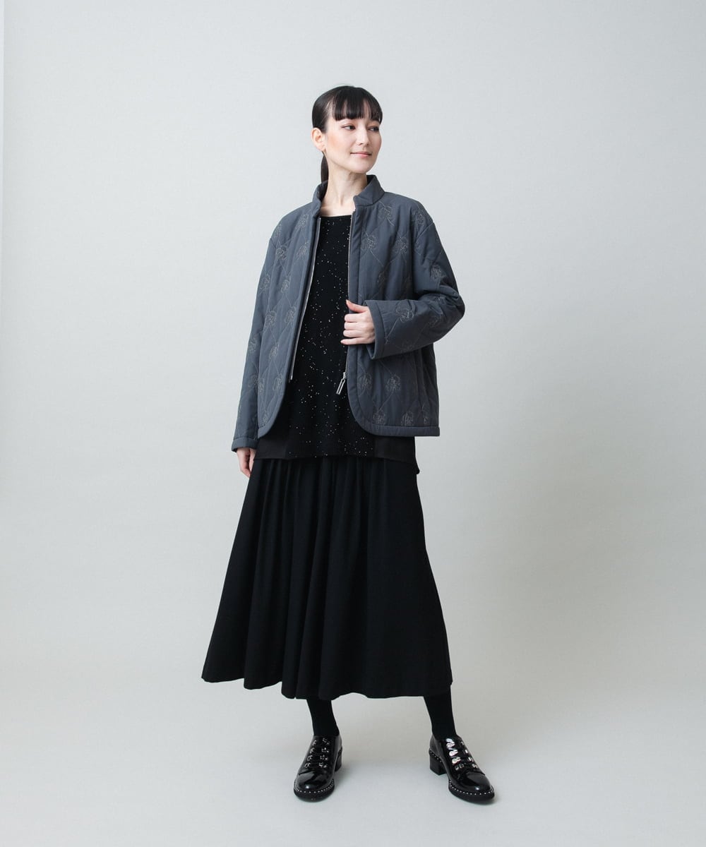 RHJED40890 HIROKO KOSHINO(ヒロココシノ) ロゴ刺繍キルティング中綿入りジャケット アイボリー