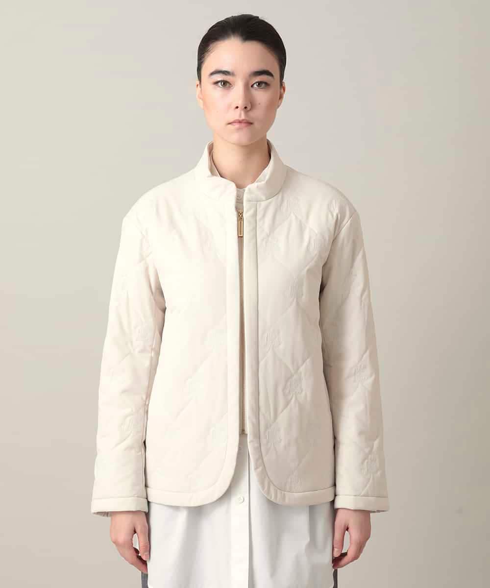 RHJED40890 HIROKO KOSHINO(ヒロココシノ) ロゴ刺繍キルティング中綿入りジャケット アイボリー