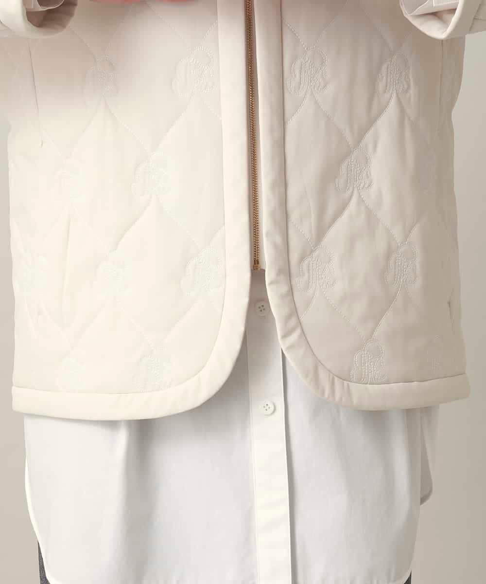 RHJED40890 HIROKO KOSHINO(ヒロココシノ) ロゴ刺繍キルティング中綿入りジャケット アイボリー