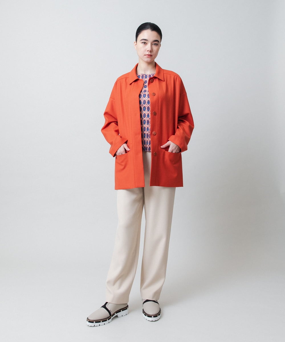 RHJED51690 HIROKO KOSHINO(ヒロココシノ) ウールMIX切り替えデザインジャケット /日本製/洗える オレンジ