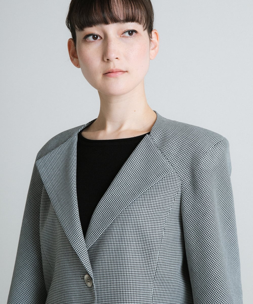 RHJES29660 HIROKO KOSHINO(ヒロココシノ) 【日本製】ハウンドトゥースショートジャケット グレー
