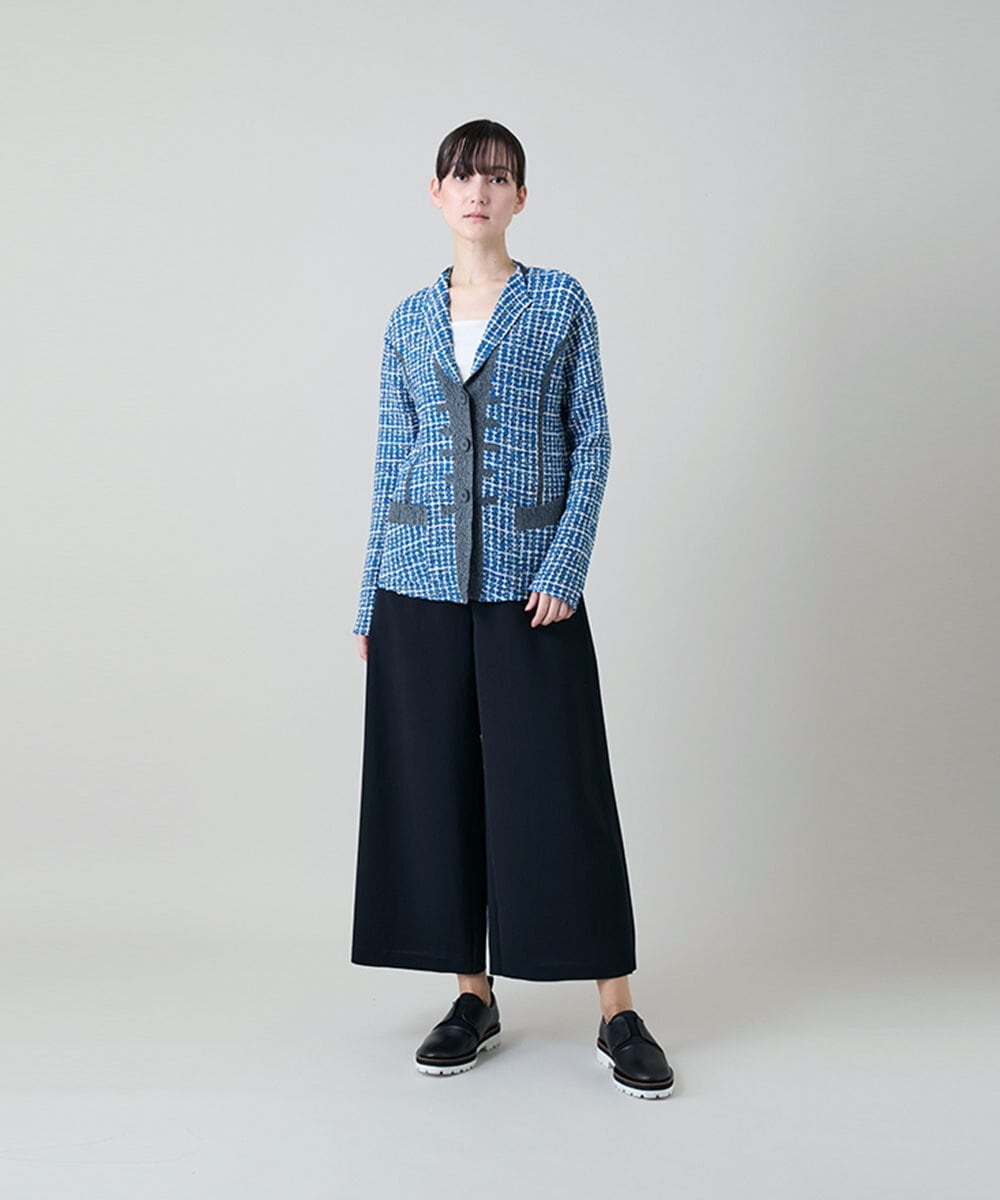 RHJFF05690 HIROKO KOSHINO(ヒロココシノ) プリーツ幾何学柄バイカラージャケット /洗える ベージュ