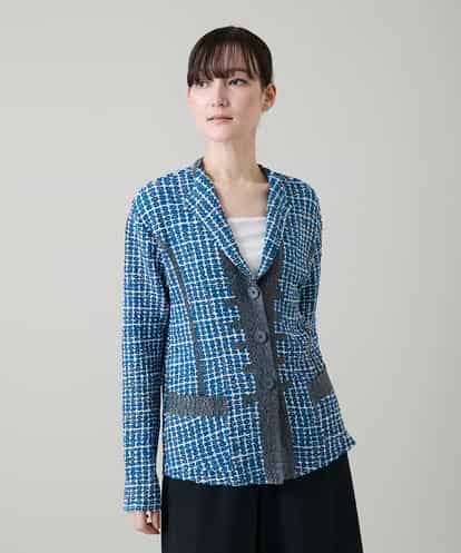 RHJFF05690 HIROKO KOSHINO プリーツ幾何学柄バイカラージャケット /洗える