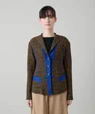 RHJFF05690 HIROKO KOSHINO(ヒロココシノ) プリーツ幾何学柄バイカラージャケット /洗える ベージュ