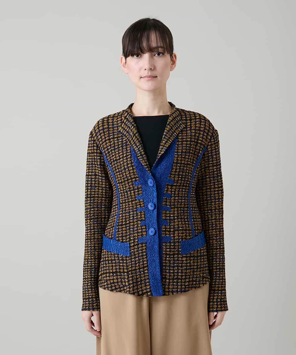 RHJFF05690 HIROKO KOSHINO(ヒロココシノ) プリーツ幾何学柄バイカラージャケット /洗える ベージュ